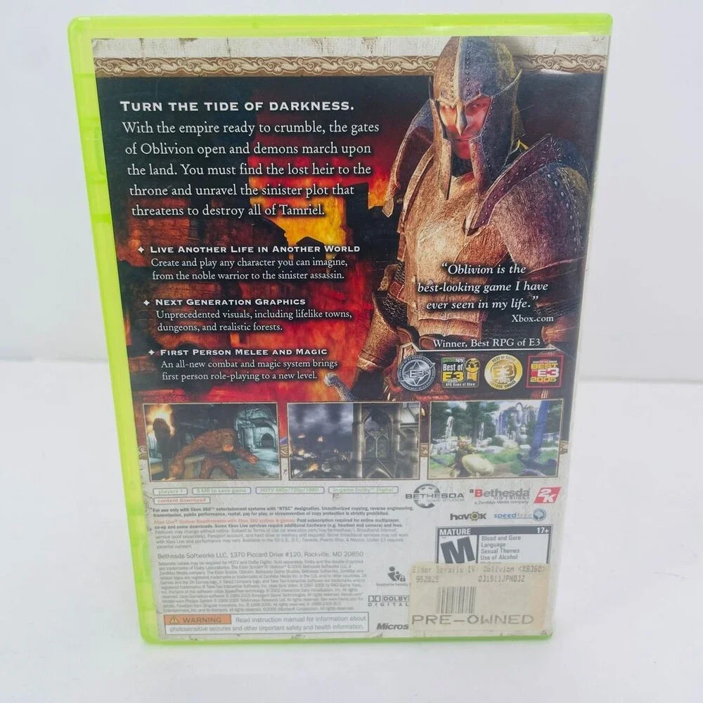 The Elder Scrolls IV 4: Oblivion (Microsoft Xbox 360, 2006) Complete W/ Manual